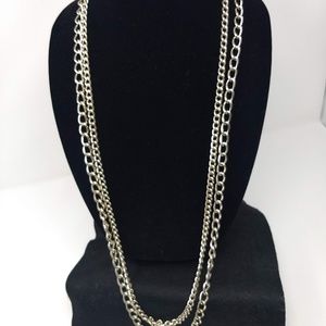 DOUBLE STRAND SILVER-TONED FASHION NECKLACE